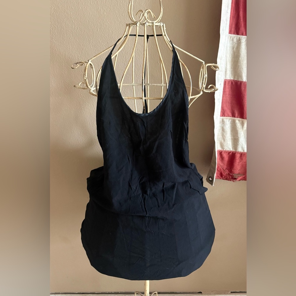 Reformation Black open back lace mini dress